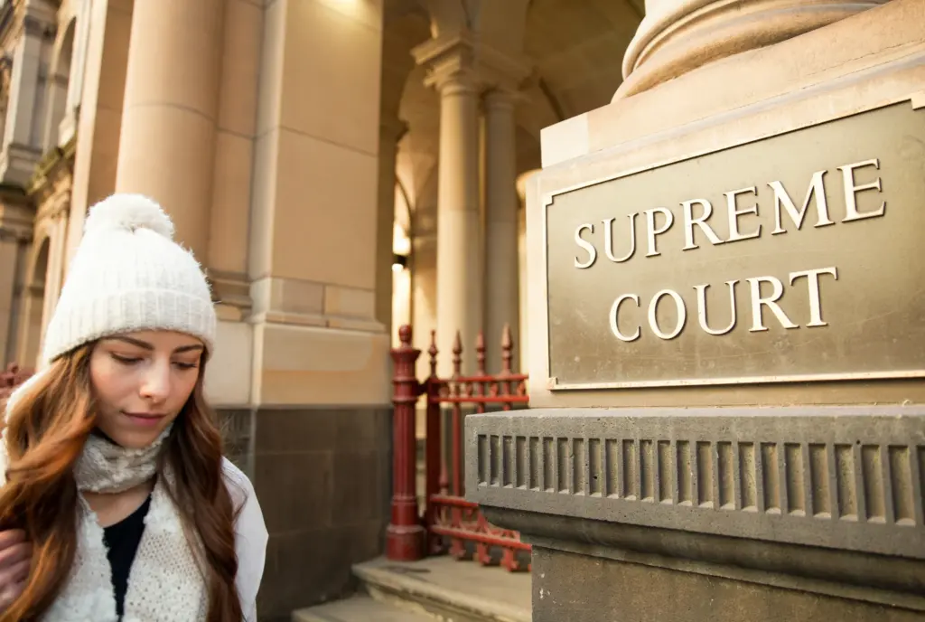 A person standing outside the Supreme Court building